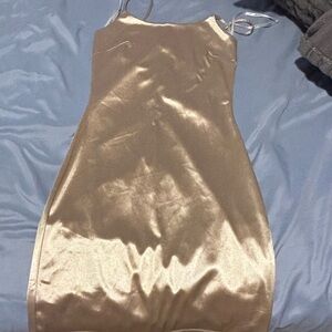 Papaya Gold Satin Mini Dress
